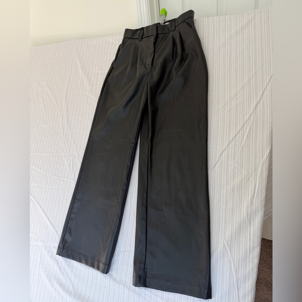 Abercrombie & Fitch Tailored Pants Vegan Leather Black Wide-Leg Sz S Biker Rock - Picture 7 of 15